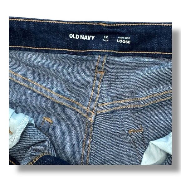 Old Navy High Rise Loose Straight Leg Denim Blue Stretch Pants Women’s Size 12T - Picture 8 of 13